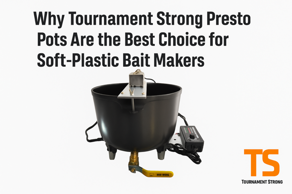 Tournament Strong Presto Pot soft-plastic bait making system with temperature control and brass spout, featured image for blog post.